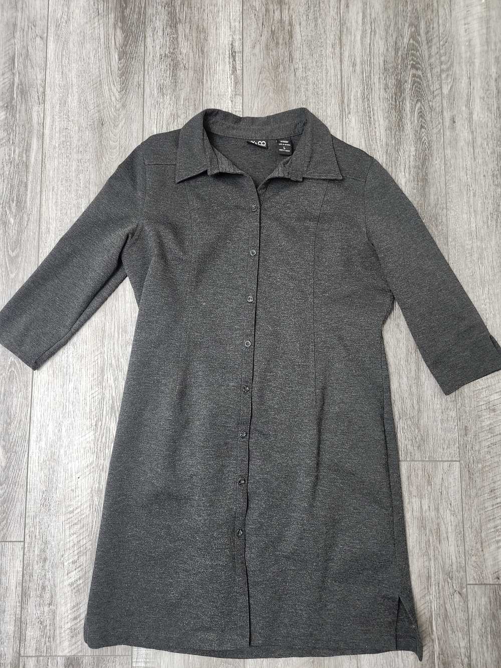 Vintage Gray Button-Front Shirt Dress